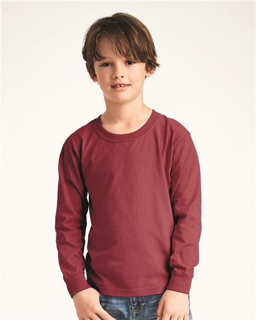 Comfort Colors 3483 Garment-Dyed Youth Midweight Long Sleeve T-Shirt Model Shot