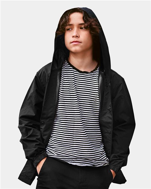 Independent Trading Co. EXP15YNB Youth Water Resistant Hooded Windbreaker Coach