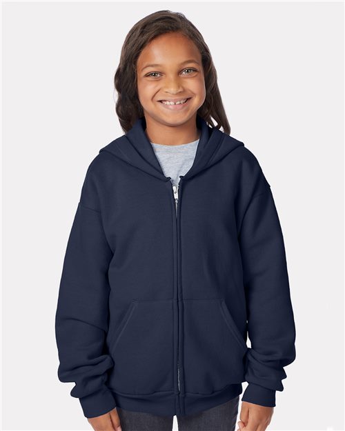 Hanes P480 EcoSmart® Youth Full-Zip Hooded Sweatshirt Model Shot