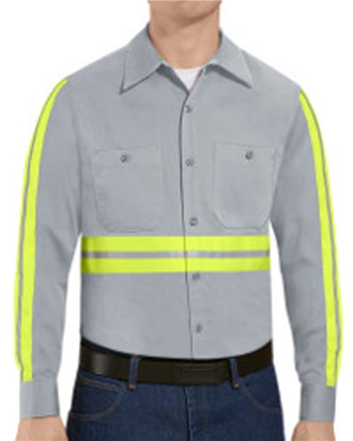 Red Kap SC30EL Enhanced Visibility Cotton Work Shirt Long Sizes Model Shot