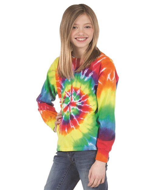 Dyenomite 24BMS - Youth Multi-Color Spiral Tie-Dyed Long Sleeve