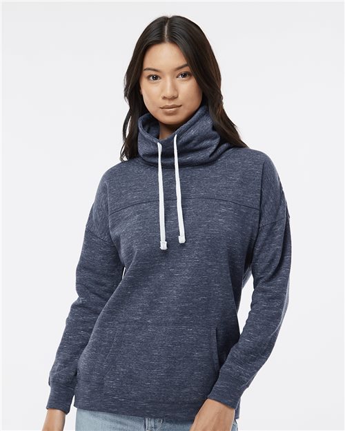 J. America 8673 Women’s Mélange Fleece Cowl Neck Sweatshirt Model Shot