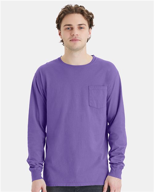 ComfortWash by Hanes GDH250 Garment Dyed Long Sleeve T-Shirt With a Pocket Model Shot