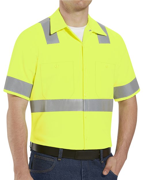 Red Kap SS24HVT High Visibility Safety Short Sleeve Work Shirt Tall Sizes Model Shot