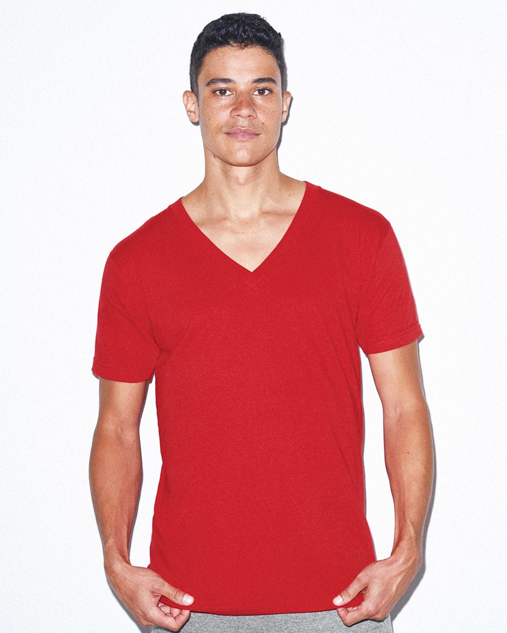 ORIGINAL American Apparel Fine Jersey V Neck Tee T-shirt 2456 Cranberry Red S 