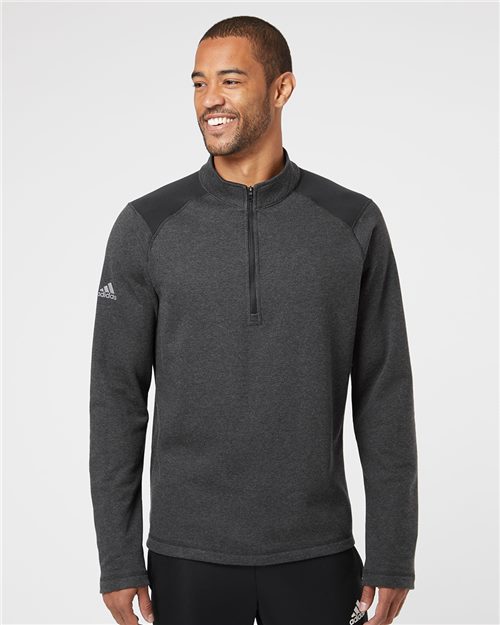 Adidas A463 Heathered Quarter-Zip Pullover with Colorblocked Shoulders Model Shot
