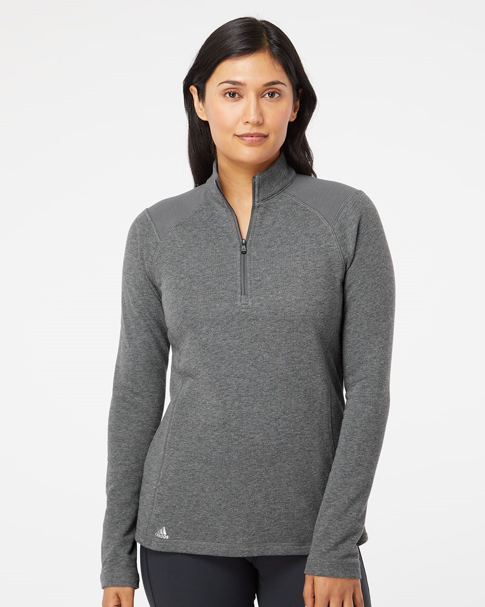 Adidas A464 - Women's Heathered Quarter-Zip Pullover with Colorblocked  Shoulders