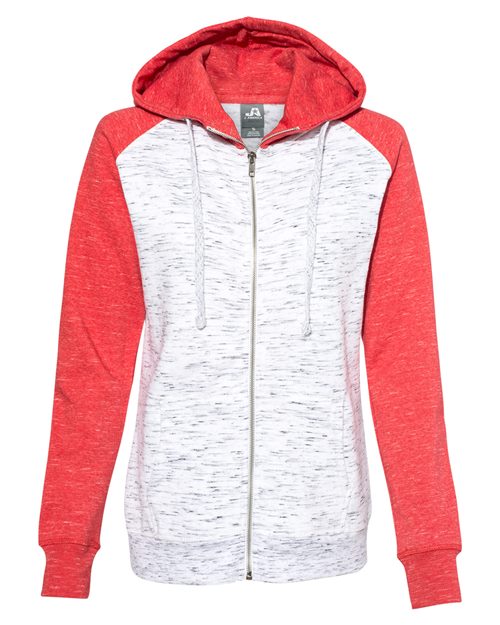 J. America 8679 Women’s Mélange Fleece Colorblocked Full-Zip Sweatshirt Model Shot