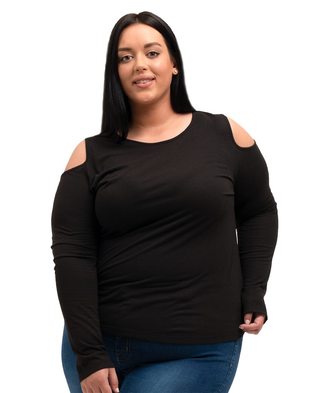 plus size long sleeve cold shoulder tops