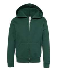 Hanes P480 Ecosmart Youth Full-Zip Hooded Sweatshirt Deep Forest Xs