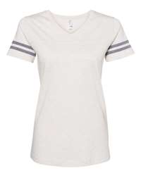 Granite Heather/Vintage Smoke LAT Women's Football V-Neck Fine Jersey Tee  #3537, Mom — Custom Corner Printing