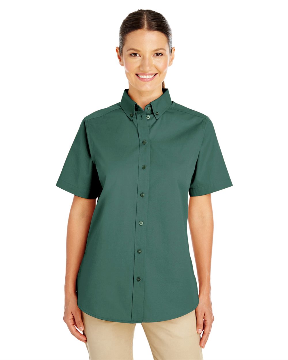 Women's Foundation Cotton Short Sleeve Twill Dress Shirt with Teflon - M582W