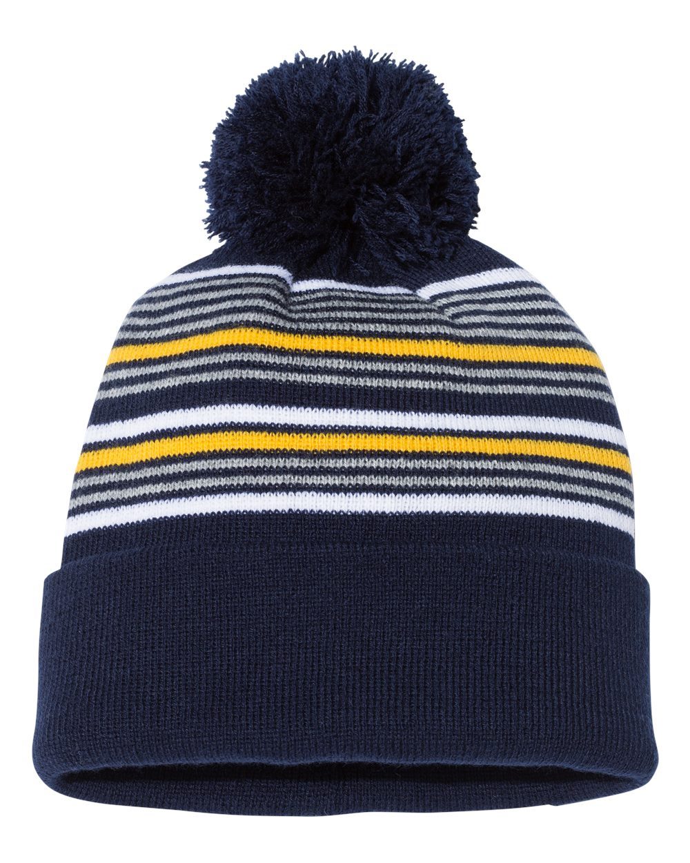 12" Striped Pom-Pom Cuffed Beanie - SP60
